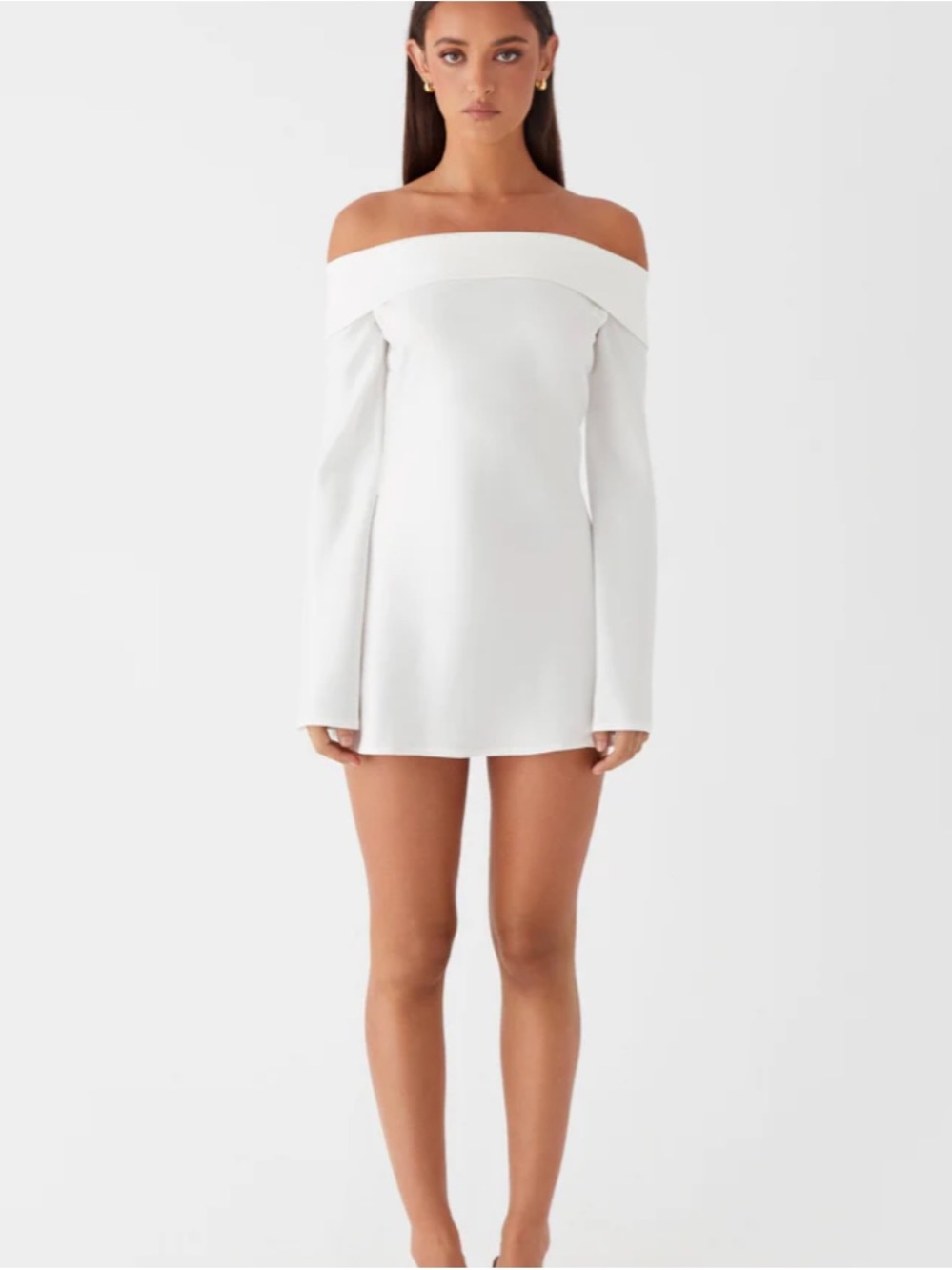 Peppermayo Off-the-Shoulder Long Sleeve White Mini Dress NWT